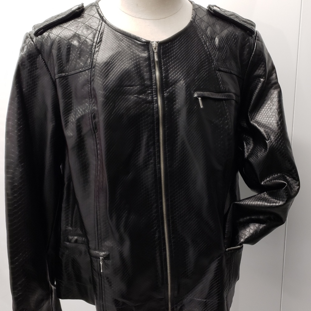 Black Snakeprint Faux leather moto jacket